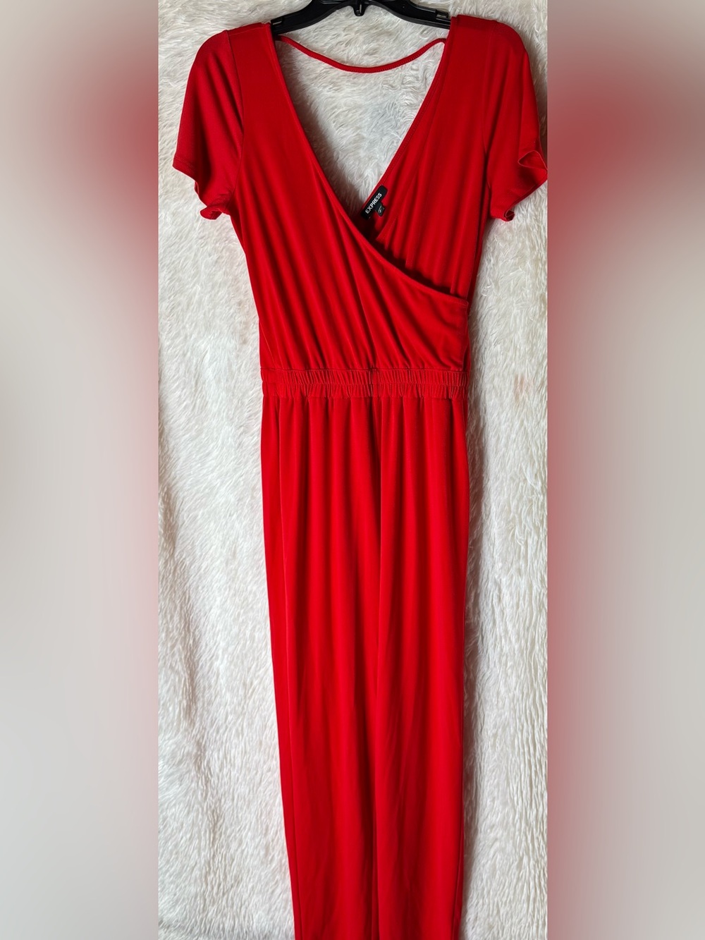 Express Red Wide Leg Faux Wrap Jumpsuit Size S/P - Picture 2 of 4